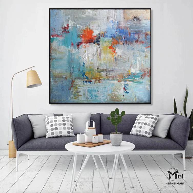 Heavy Gray Texture Blue Abstract Canvas Wall Art V0MQZ wall art